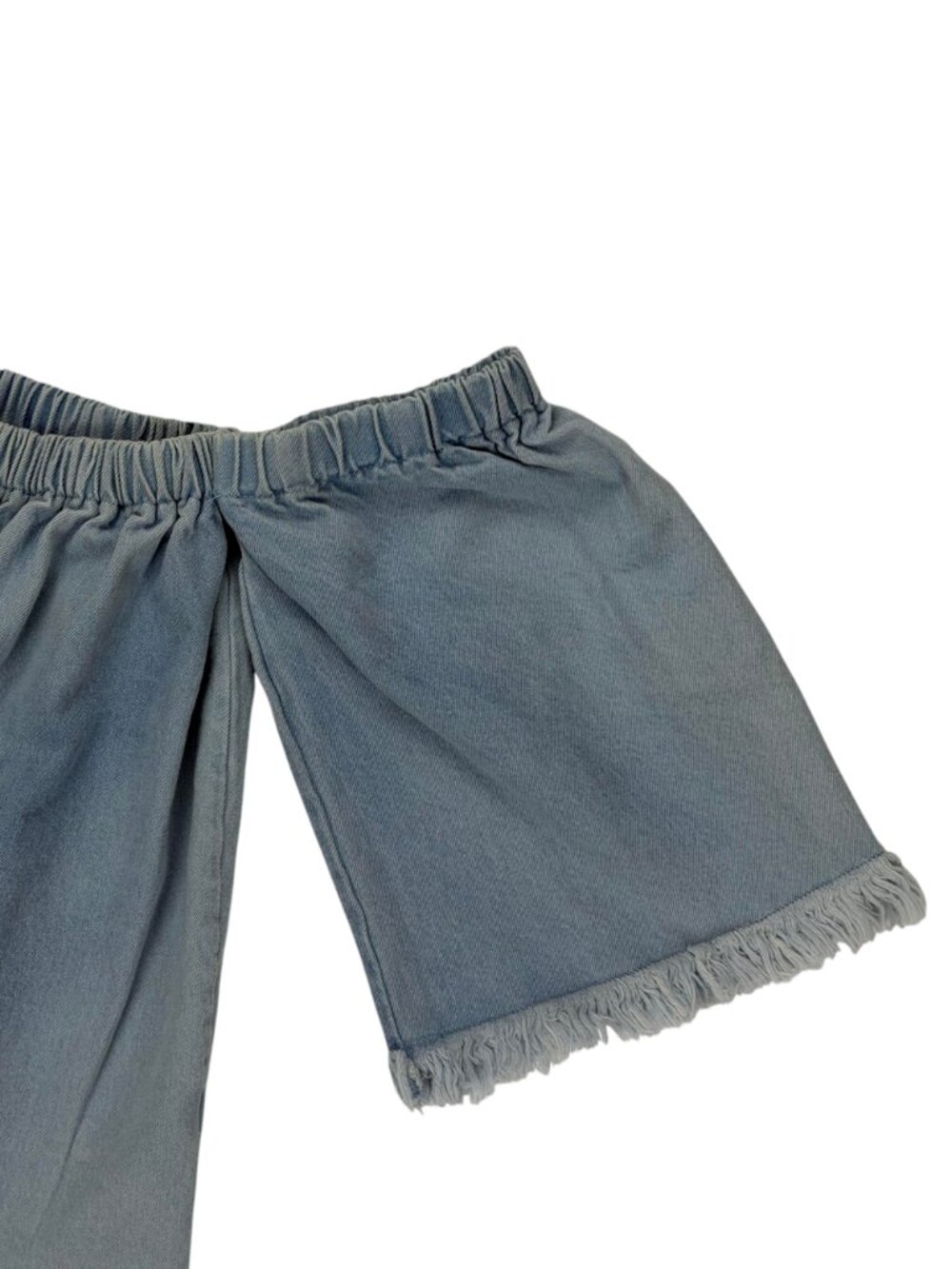 J.O.A. Off the Shoulder Frayed Denim Top Women's Size M Light Wash RARE Boho EUC - Picture 7 of 13